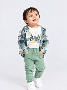 Baby Boys 3-Piece Plaid Jacket, Graphic T-Shirt & Jogger Pants Set